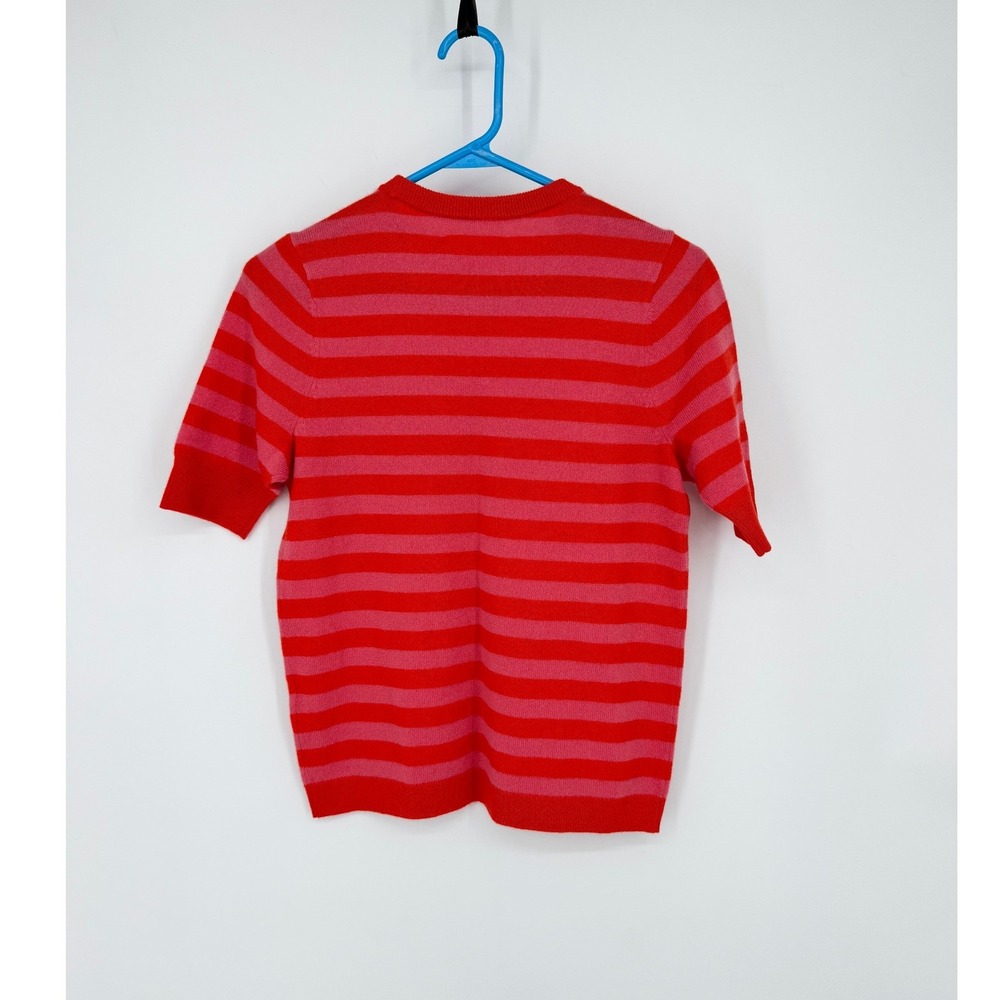 NEW Outerknown Red Pink Stripe 100% Cashmere Short Sleeve Sweater XS 2450002 - Picture 4 of 15